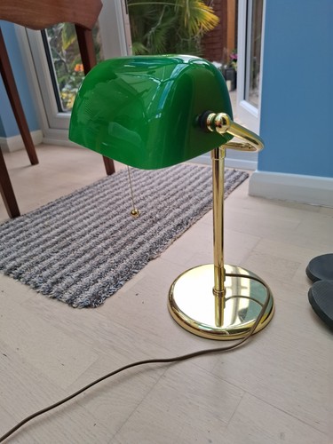 Green glass bankers desk - bankers,
