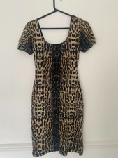 Mary Quant designer low neck vintage leopard print mini dress, medium, very good