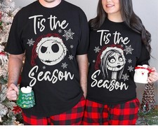 Jack and Sally Nightmare Before Christmas T-Shirt Xmas Top jack Skellington Tee