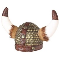 Unisex Leather Look Viking Helmet With Fur