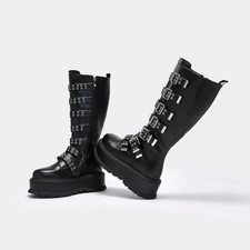 KOI Damar Hadrian Buckle High Boots Black Platform UK Goth, Grunge, SIZE 9