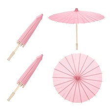 2Pcs Paper Umbrellas 24" Paper Parasol Umbrella for DIY Craft Pink