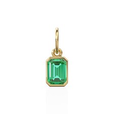 Green Emerald Cut 14k Solid Gold Charm Blue Gemstone Handmade Pendant