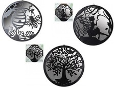 30cm Round Decorative Black Metal Garden Mirror Choice of 3 Designs IndoorOutdoo