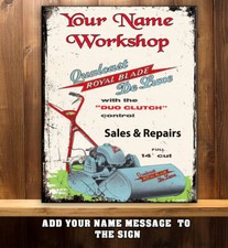 PERSONALISED LAWN MOWER GARDEN SHED QUALCAST WORKSHOP DAD Metal Wall Sign RS268