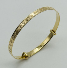 Solid 9ct Yellow Gold 3mm Nursery Babies Bangle Expandable Round Bracelet