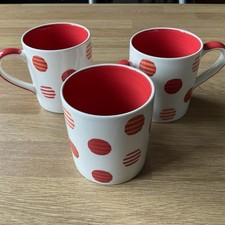 3x Whittard Of Chelsea Cream Mugs Red Orange Spots Dots Stripes