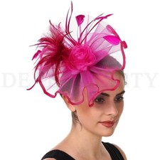 Lucky Leaf Girl Lady Feather Clip Fascinators Hat Fuschia