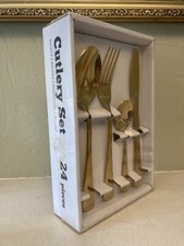 New Clas Ohlson Bestick Elegant Gold wedding gift Cutlery Set 24 Piece 6 Person