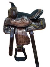 Horse Saddle Leather Barrel Racing WesternEquestrian Premium Tack Size 10-13 in