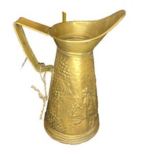 Peerage Brass Embossed Pitcher Made in England Dutch Windmills Dog 8”  Hammered