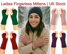Ladies Knitted Mittens Wrist Arm Womens Winter Hand Warmer Fingerless Gloves NEW
