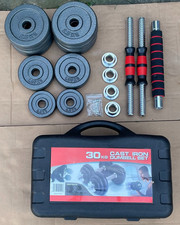 Cast Iron Adjustable Dumbbell Barbell Set 30kg Black Weights Carry Case Portable