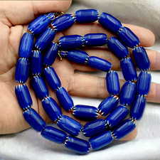 Vintage Old Blue Chevron beads Old African Glass Chevron Beads Necklace