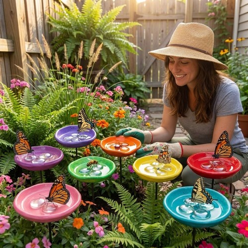 Metal flower bee watering - metal,