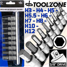 HEX BIT Socket Set 3/8" Drive Allen Key HX Bits Sockets 9 PCS 6 Point H3 To H12