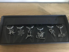 Box of Silver 6 Wine Glass Charms for Drink Glasses Christmas Xmas