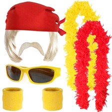 Wrestler Costume 80s Hogan Fancy Dress Wig Bandana Glasses Moustache Boa Bands
