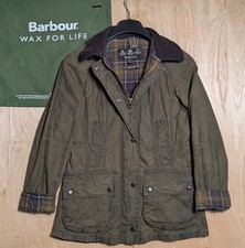 Barbour Beadnell Wax Waterproof Country Green Olive Rain Coat Jacket Size UK 8