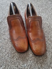 Russell And Bromley Honiton Men's Slip On Brogue Shoes Brown Leather Size 7 UK