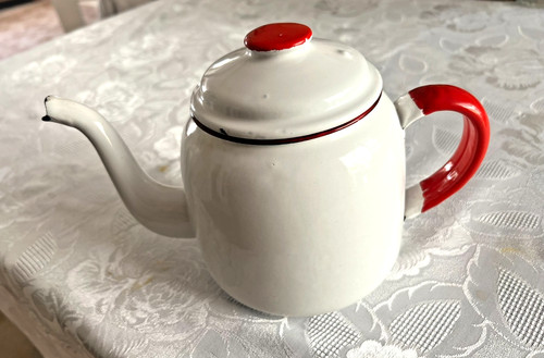 Vintage enamel teapot - teapot, white