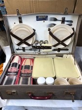 Optima Picnic Hamper Briefcase + Key + Contents Inc 2 x Thermos Flasks