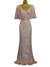 QUIZ SEQUIN ROSE GOLD SIZE 12 ANGEL SLEEVE EVENING PARTY PROM MAXI DRESS GOWN