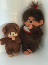 Vintage Sekiguchi Monchhichi Doll Duo – Thumb‑Sucking Pair – Japan / Bib/ Banana