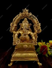 Antique Finish Brass Ganesha Playing Harmonium Idol Ganpati Charbhuja Statue