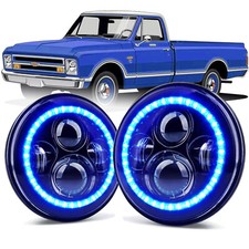 Pair 7" Blue LED Headlights Hi/Lo Beam For Chevy C10 C20 Pickup LUV Camaro Nova