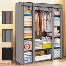 PRACTICAL FABRIC CANVAS WARDROBE HANGING RAIL SHELVING CLOTHES STORAGE CUPBOARD