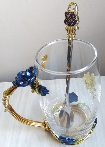 Glass mug spoon set blue - mug,