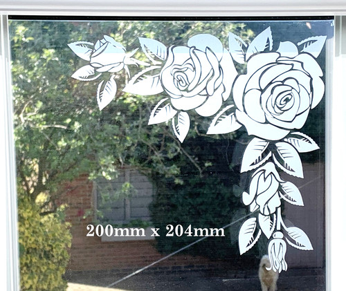 Etched glass vinyl corner rose - etched,