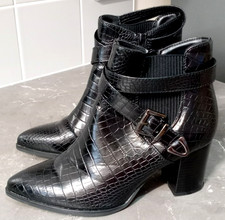 Celiya  Croc Effect Black  Cowboy Style  Heel Boots  5 Ladiers Womens Ex Cond