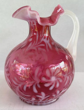 Fenton Cranberry Glass Opalescent Daisy & Fern Pitcher 7"
