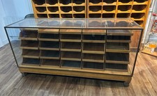 Antique Oak & Brass Haberdashery Glass cabinet Shop Display Counter 25 Drawers 