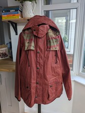 John Partridge Maroon Red/Orange Cotton Wax Jacket Coat Detachable Hood Size XXL
