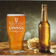 Engraved Pint Guinness glass,  Splitting the G is easy  Birthday Gifts,