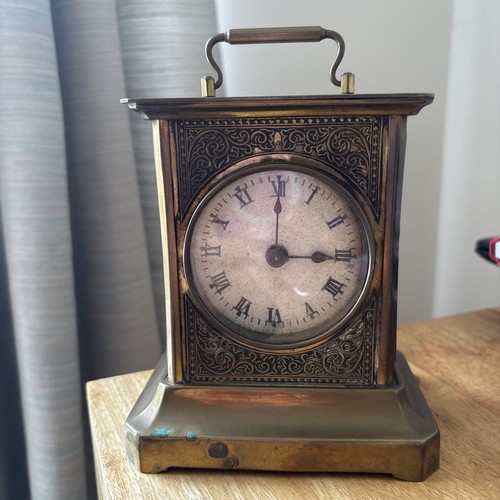 Antique brass carriage - carriage, clock