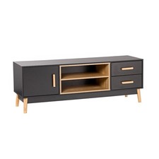 MMT Black TV Stand Cabinet,Scandi Style,Boho Style 130cm TV Unit for Living Room