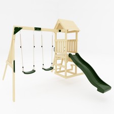 Garden Wooden Swing Set with Slide and Desk Bench Playset for Kids with 2 Seats