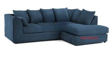 Midnight Blue Jumbo Cord 3 2 Seater Corner Sofa Suite Set Footstool swivel chair
