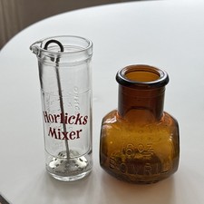 Vintage Big Brown Amber 16 oz Bovril Bottle Horlicks Mixer Glass Old Advertising