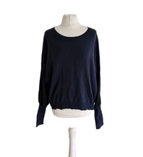 Amanda Wakeley Womens Navy/Black Cotton/Cashmere Mix Long Sleeve Top. Size Small