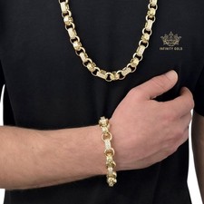 Mens XL 13mm Gypsy Style Belcher Bracelet 9ct Gold Filled Huge CZ Bracelet 9" 