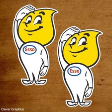 Esso Oil Drop Man Salute Classic Stickers x2 with FREE POSTAGE.