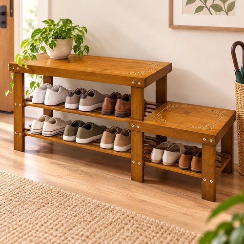 Wooden shoe rack tier bench - shoe,