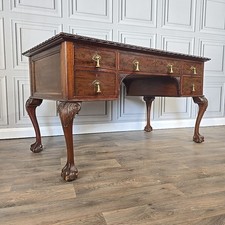 Antique Mahogany Chippendale Style Pedestal Desk Claw & Ball Feet Cabriole Legs