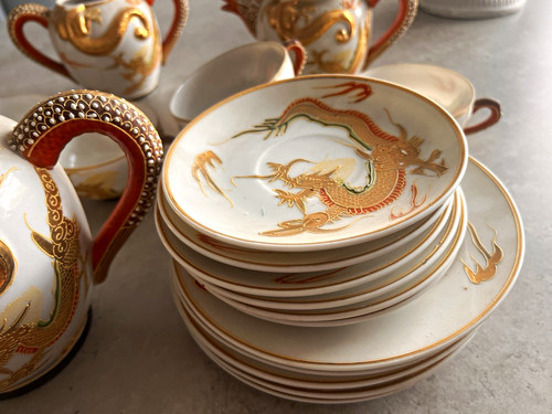 Porcelain dragon tea set - porcelain,