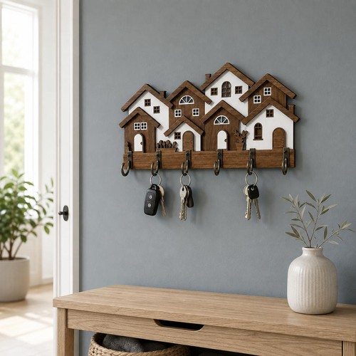 Wall mounted wooden key hook - mounted,